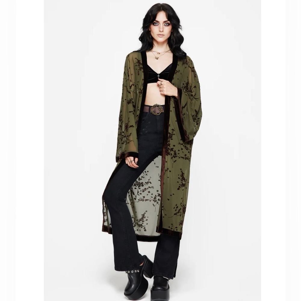 NWT Disturbia Jael Flocked Longline Mesh Kimono size L - Picture 5 of 10